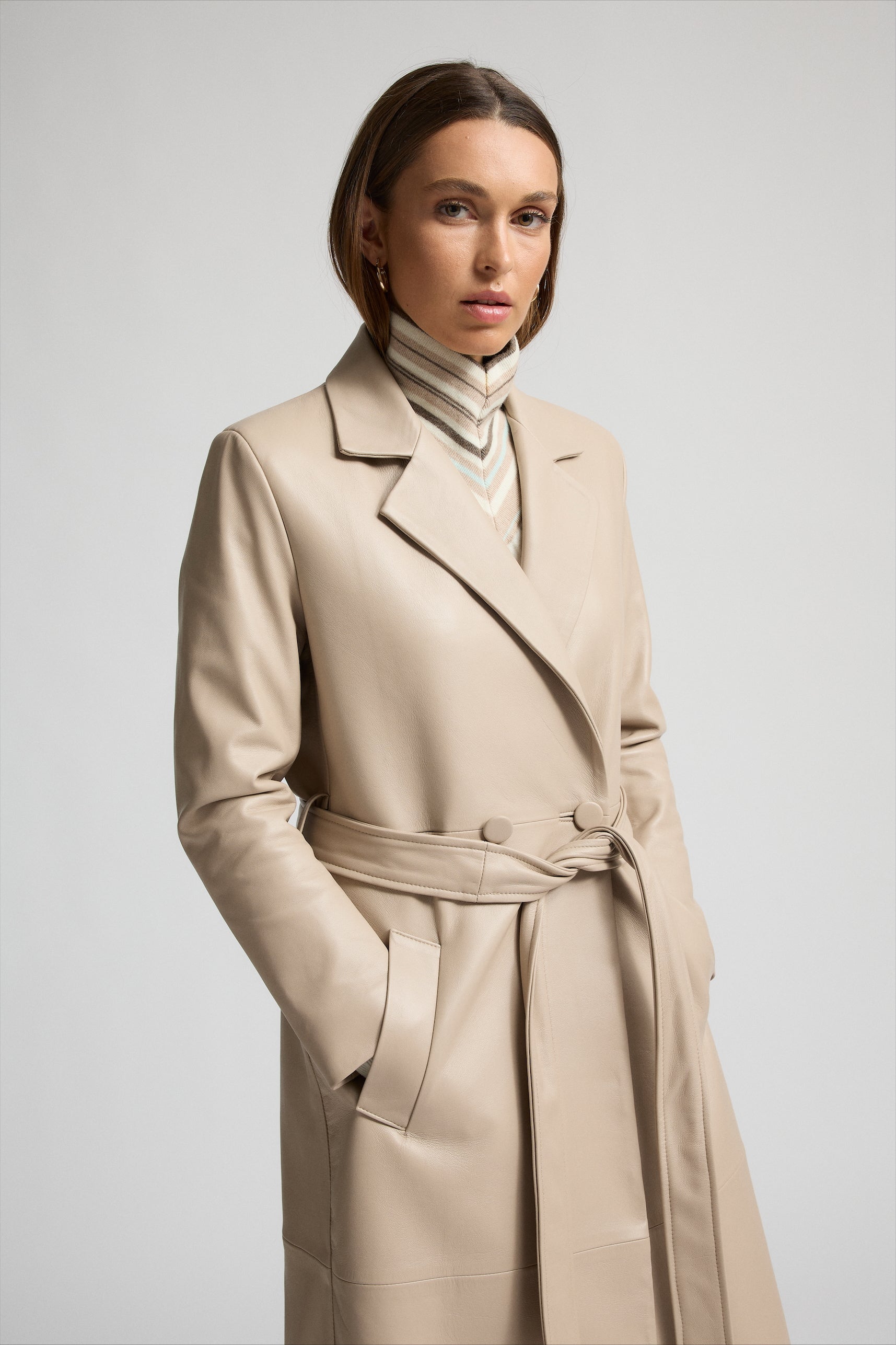 Amélie Cream White Satin Long Trench Coat