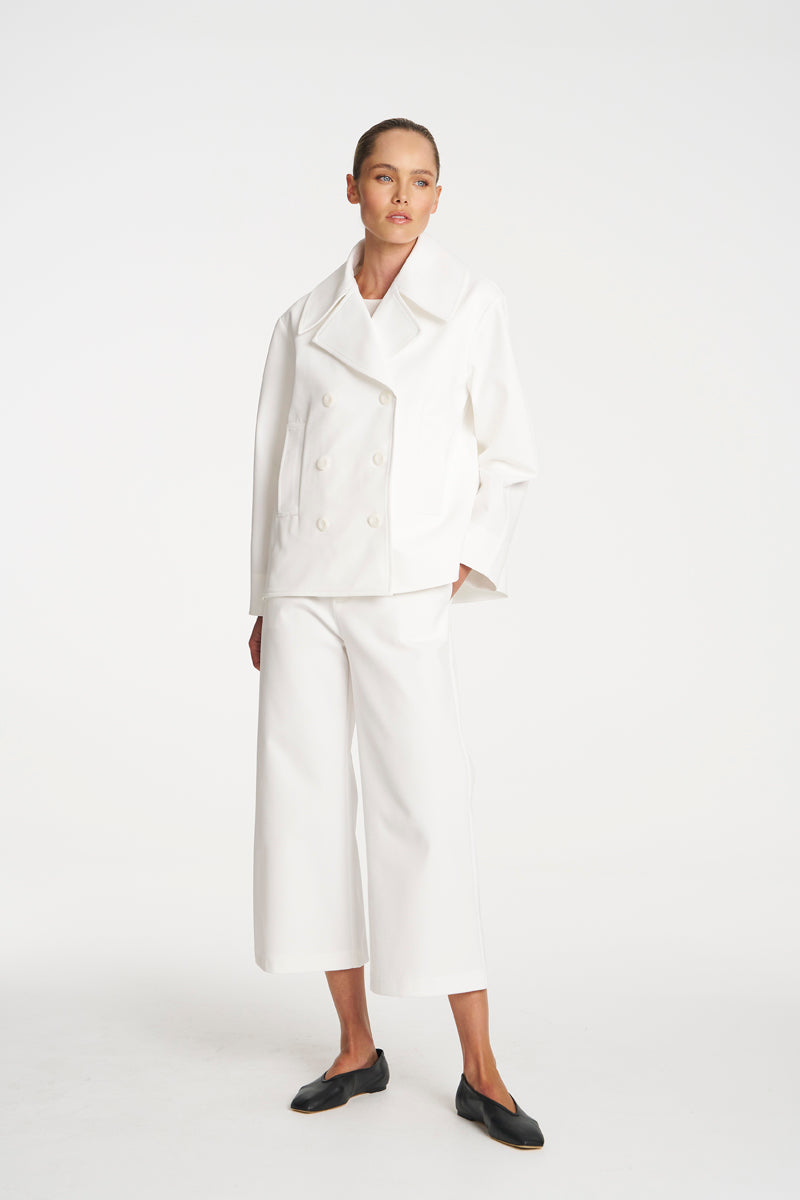 Pea Jacket | White Ultra Knit