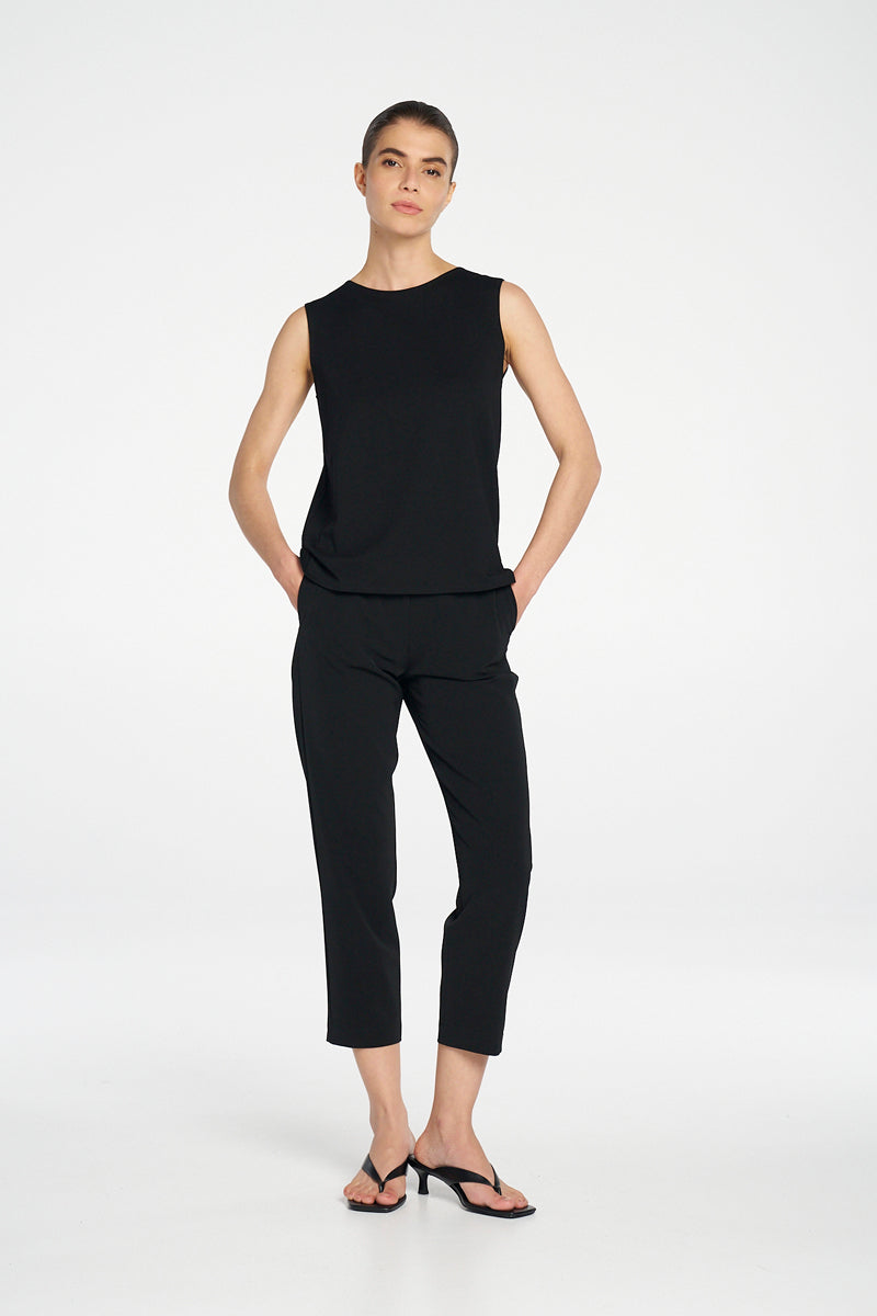 Tapered Flat Pant | Black Flex Weave
