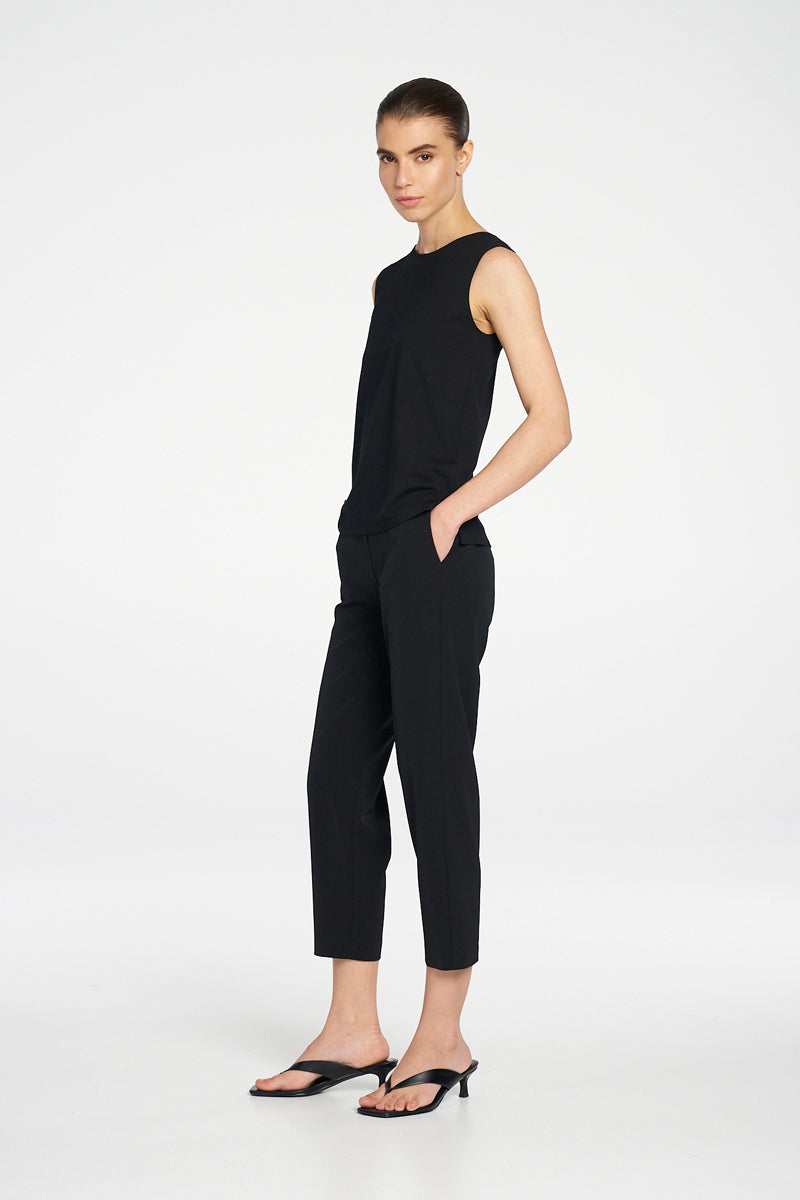 Tapered Flat Pant | Black Flex Weave
