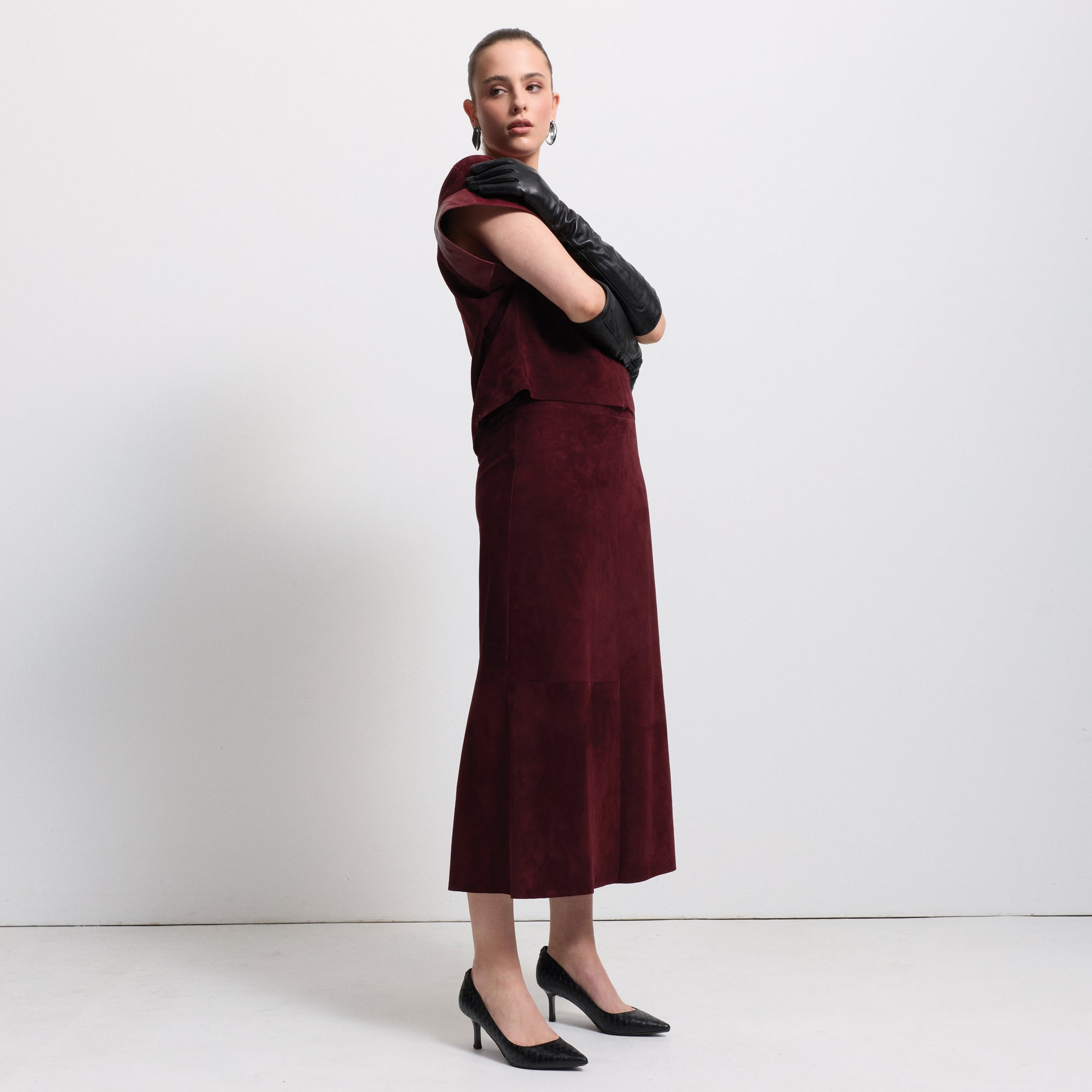 Christiana Suede  Skirt | Bordeaux