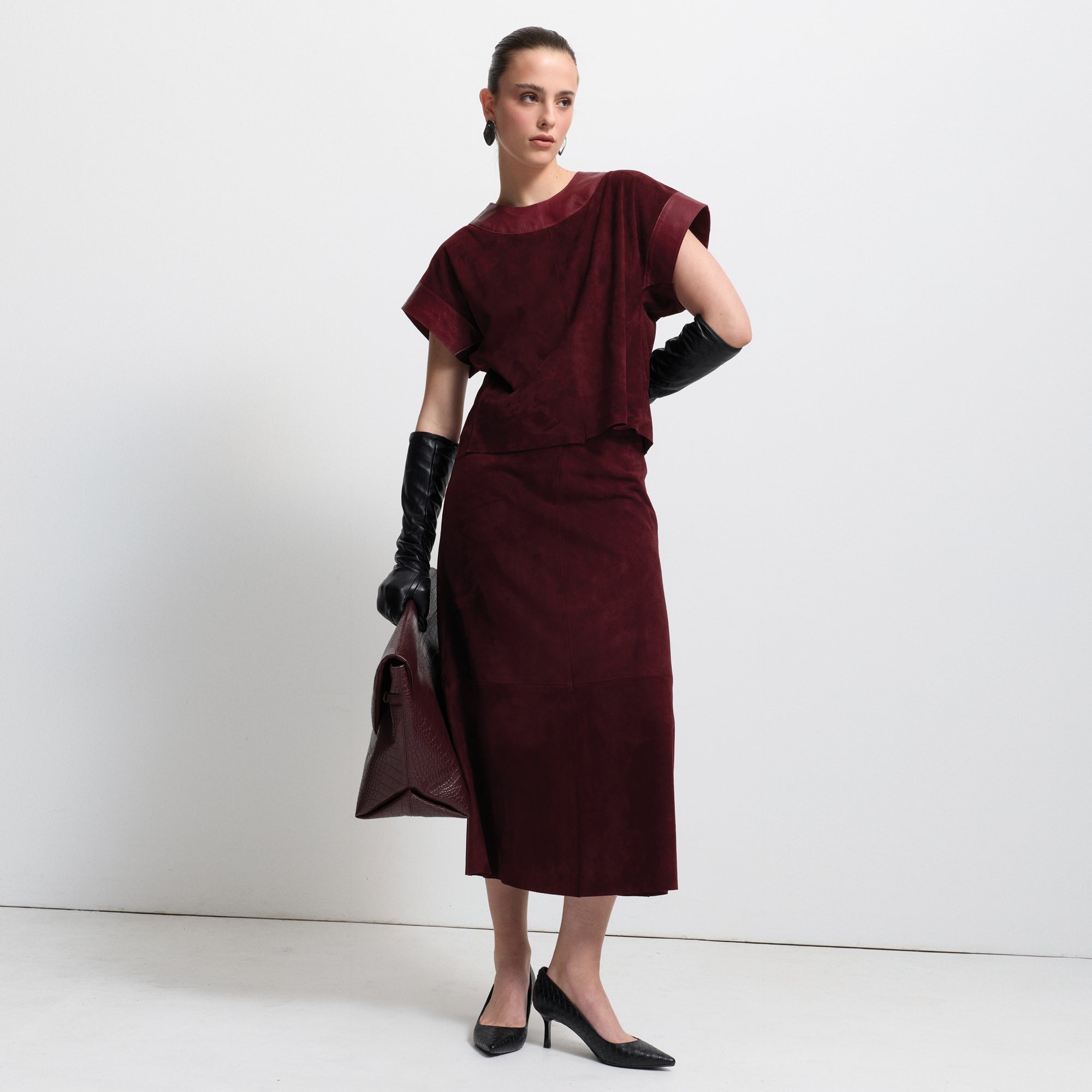 Christiana Suede  Skirt | Bordeaux