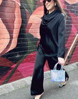 Como Cowl Top | Black Satin
