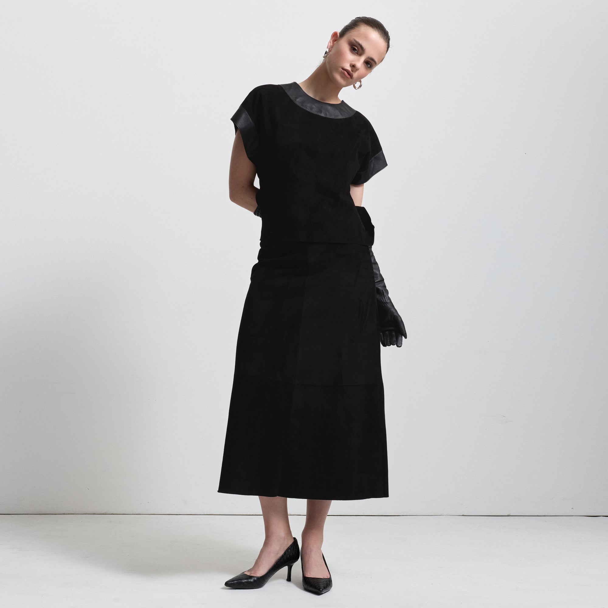 Christiana Suede  Skirt | Black