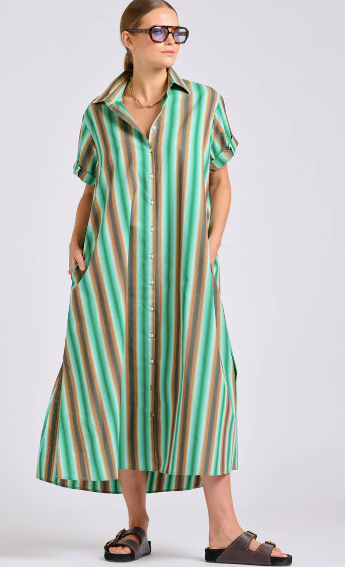 Lucy Dress | Green Sky Stripe