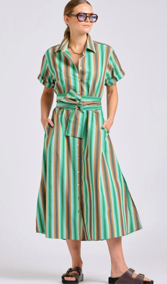 Lucy Dress | Green Sky Stripe